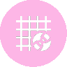 Pink icon of a grid with a sparkle on a circular background.