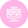 Icon of a computer screen showing a video call with two participants.